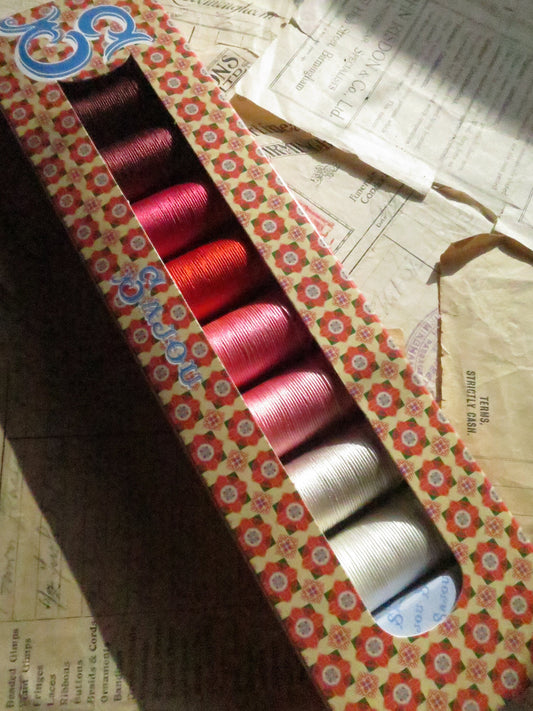 Sajou Fil au Chinois Pure Silk Perlé Thread No.30- Boxed Set 8 Spools- Shocking Pinks