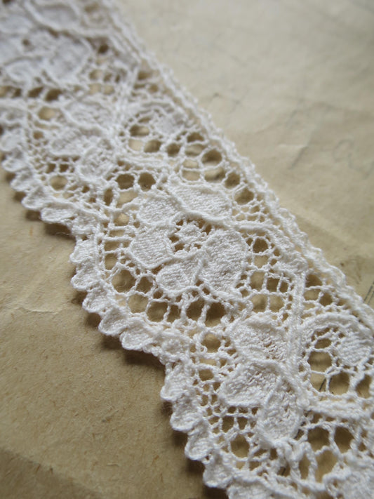 Ecru English Nottingham Lace- Scalloped Raised Floral Guipure- 2.7 cm