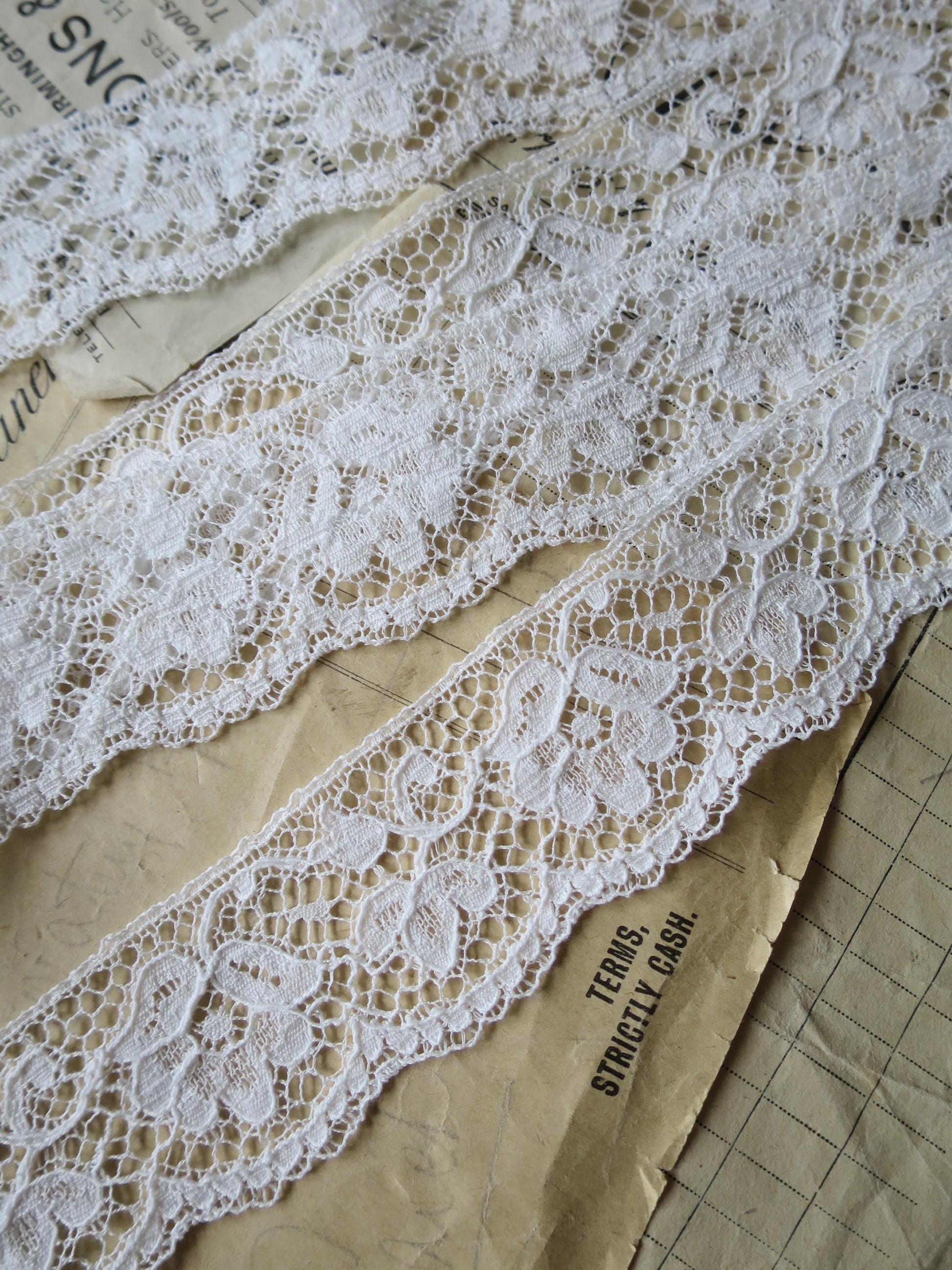 Off White English Nottingham Lace- Scalloped Raised Floral Guipure- 3.5 cm