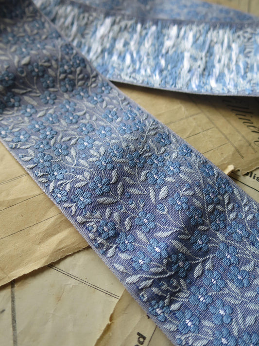 Forget-me-nots 50 mm Jacquard Woven Ribbon- China Blues