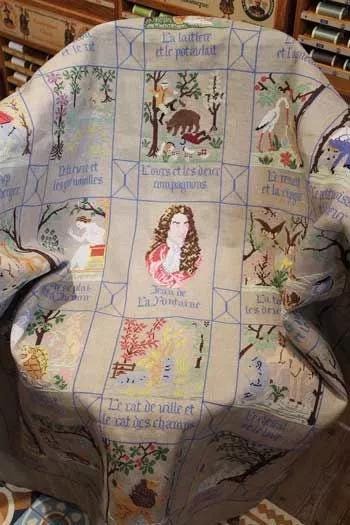 Sajou Gift Box Cross Stitch Boxed Kit- Linen Plaid La Fontaines Fables Throw