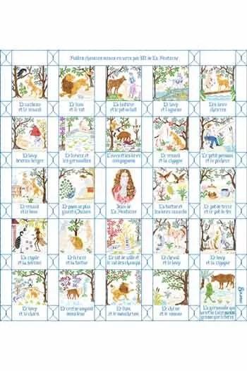 Sajou Gift Box Cross Stitch Boxed Kit- Linen Plaid La Fontaines Fables Throw