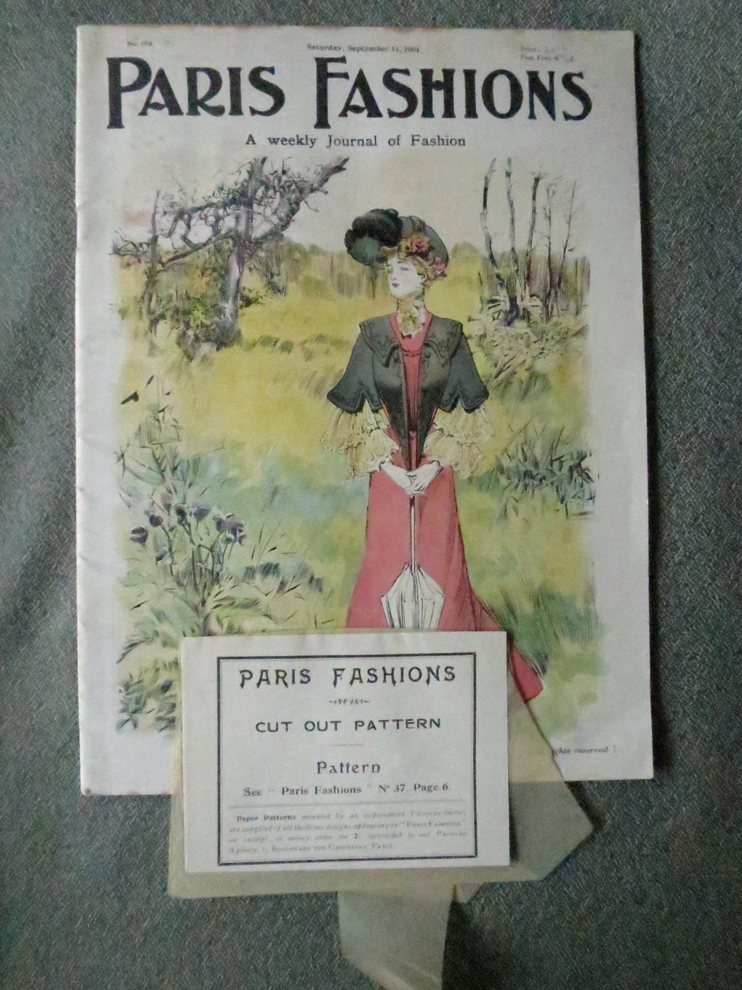 Antique Paris Fashions/ La Nouvelle Mode Magazine- September 14 1901- Original Pattern Included