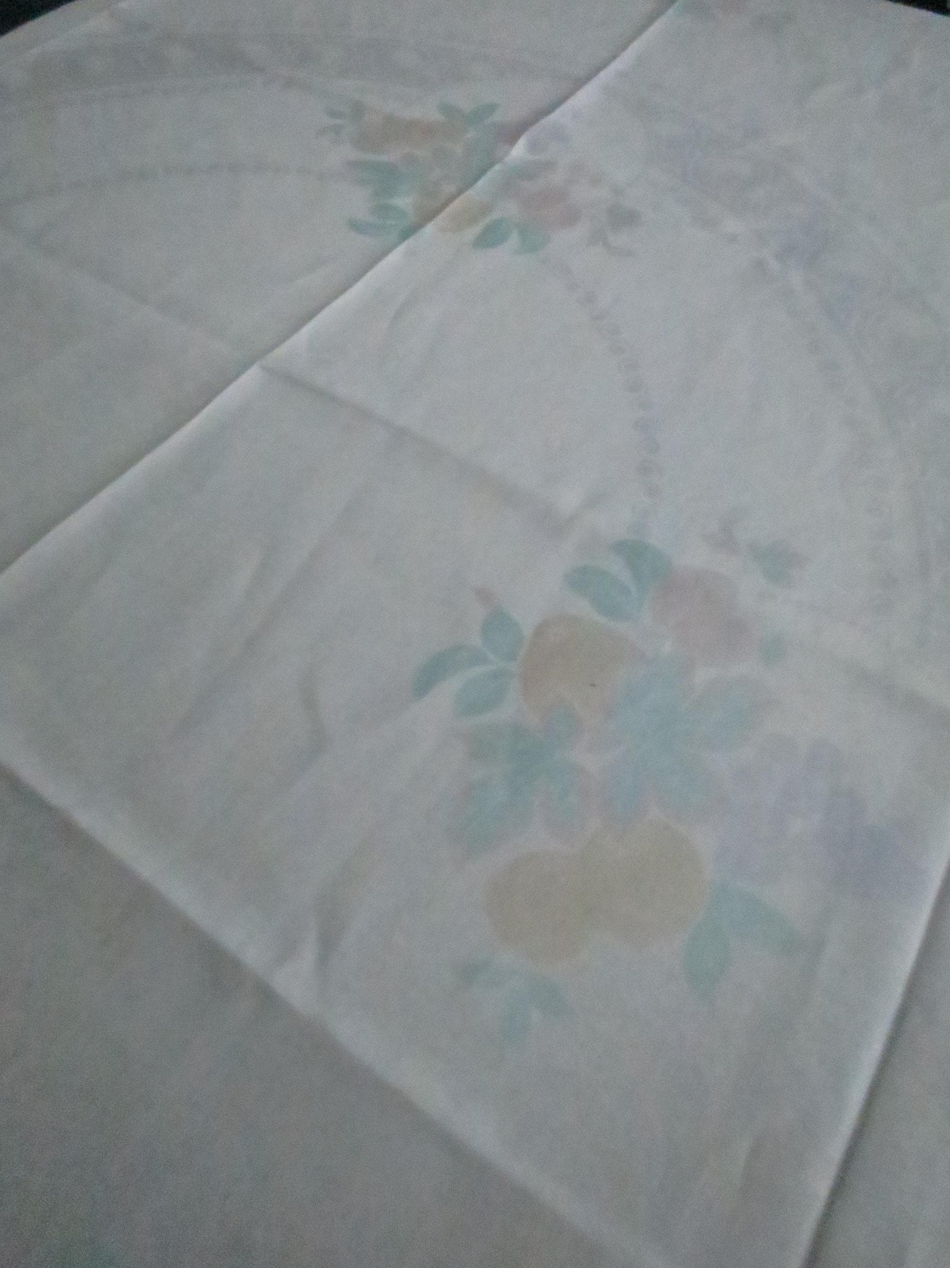 Vintage Hand Painted Irish Linen Damask Table Cloth- Fruits- 187 x 227 cm/ 73.5 x 89.5 "