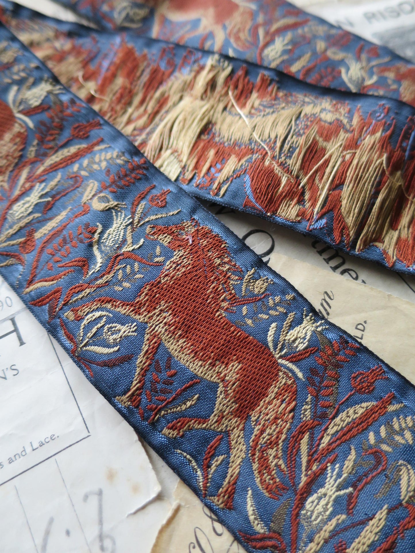 Wild Horses 50 mm Jacquard Woven Ribbon- Blue & Rust