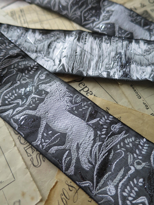 Wild Horses 50 mm Jacquard Woven Ribbon- Grey White & Silver