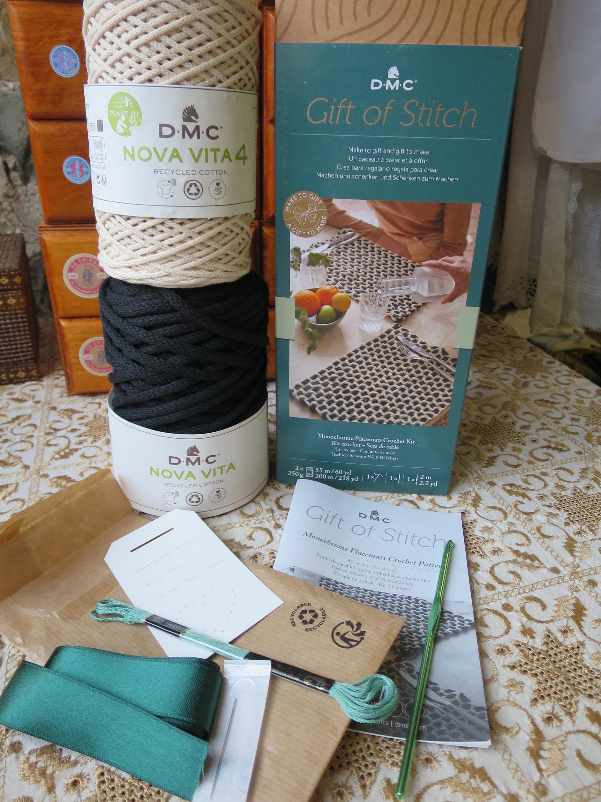 Monochrome Crochet Placemats Kit- The Gift of Stitch DMC