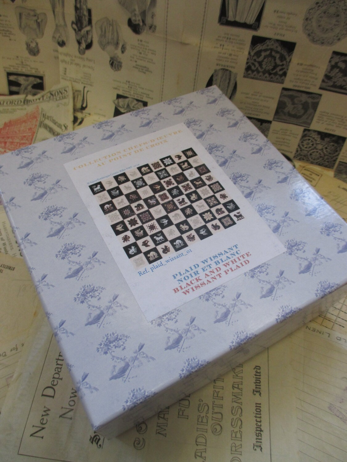 Sajou Gift Box Cross Stitch Boxed Kit- Black & White Wissant Plaid Linen Throw