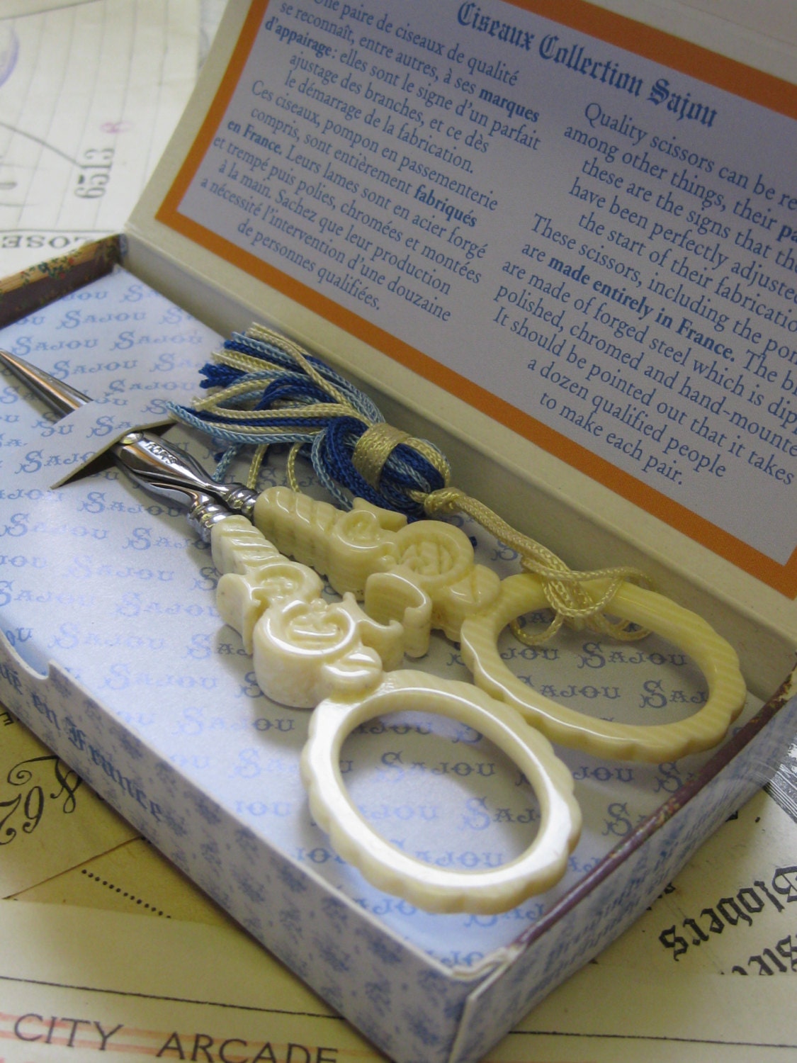 Sajou Faux Ivory Hand Paired Embroidery Scissors