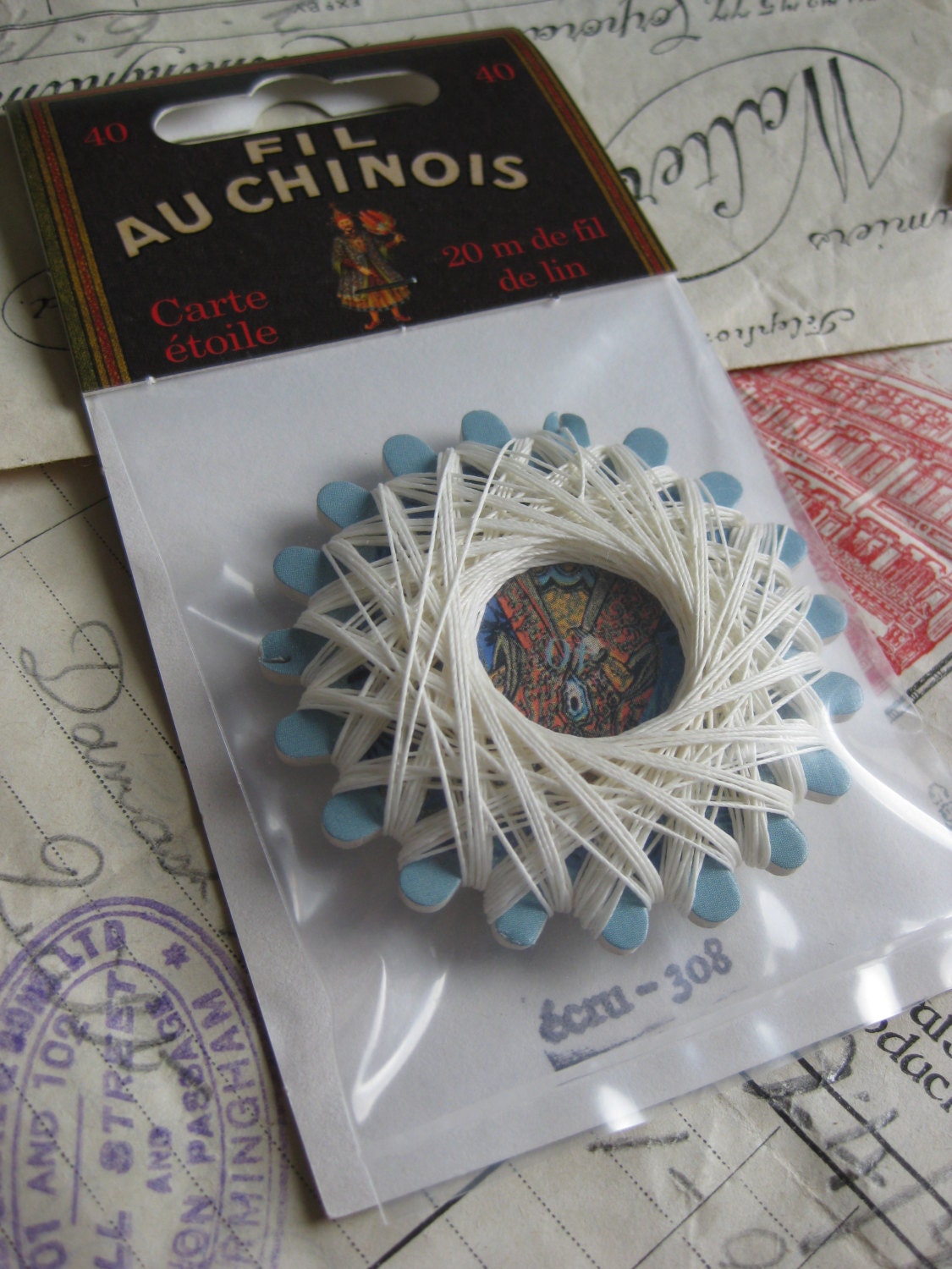 Sajou Fil au Chinois 20 Meters No.40 Twisted Waxed Linen Thread Star Cards 0.5mm