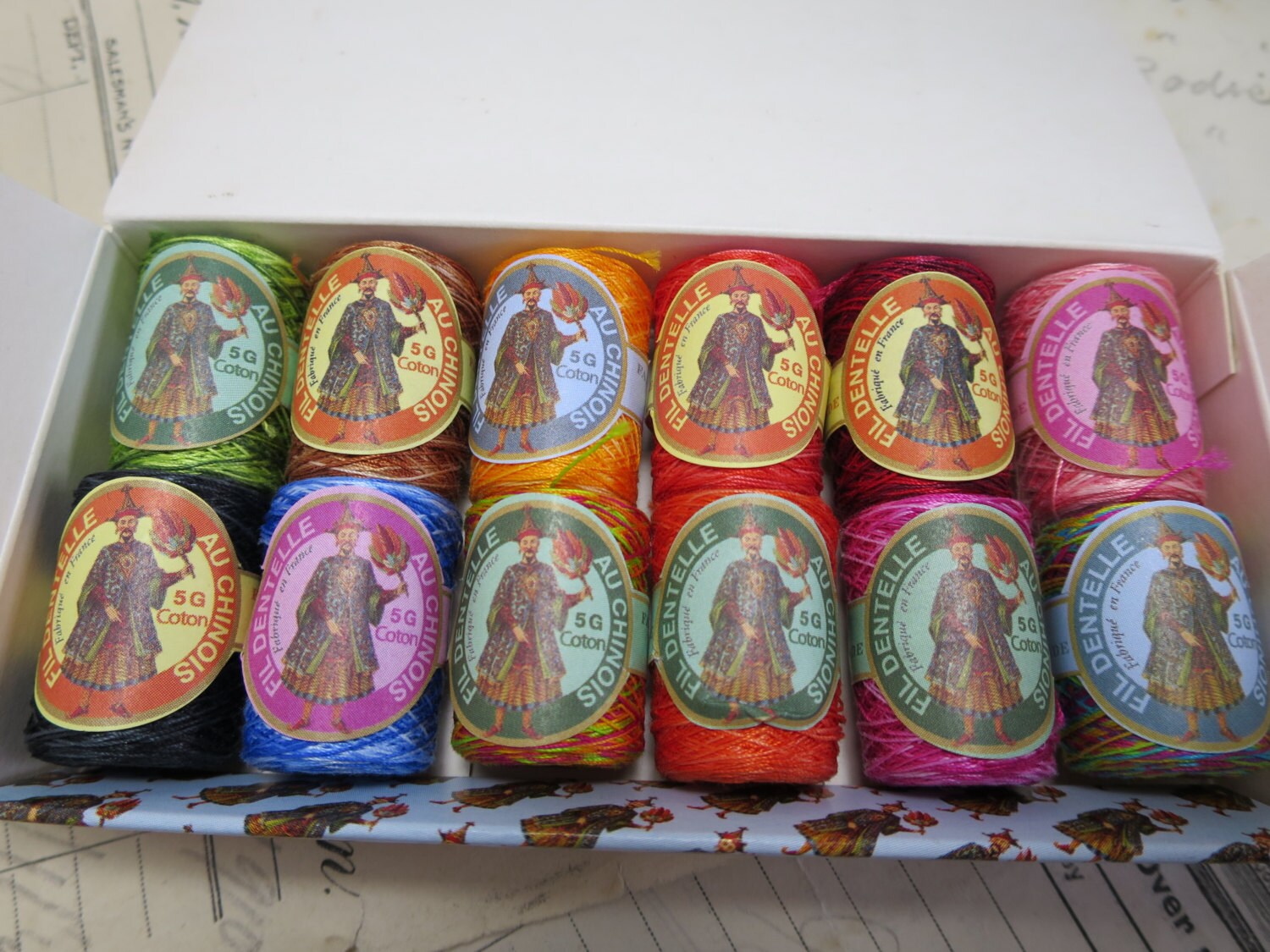 Sajou Box 12 Fil au Chinois Calais Lace Making Thread Cocoons- Assortment No.5- Vivid Varigated Tones