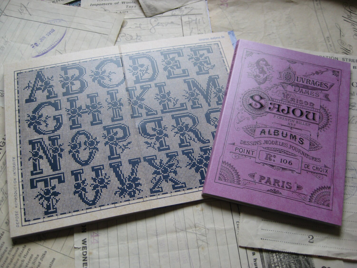 Sajou Mauve Cross Stitch Album 106- French Vintage Alphabets & Samplers