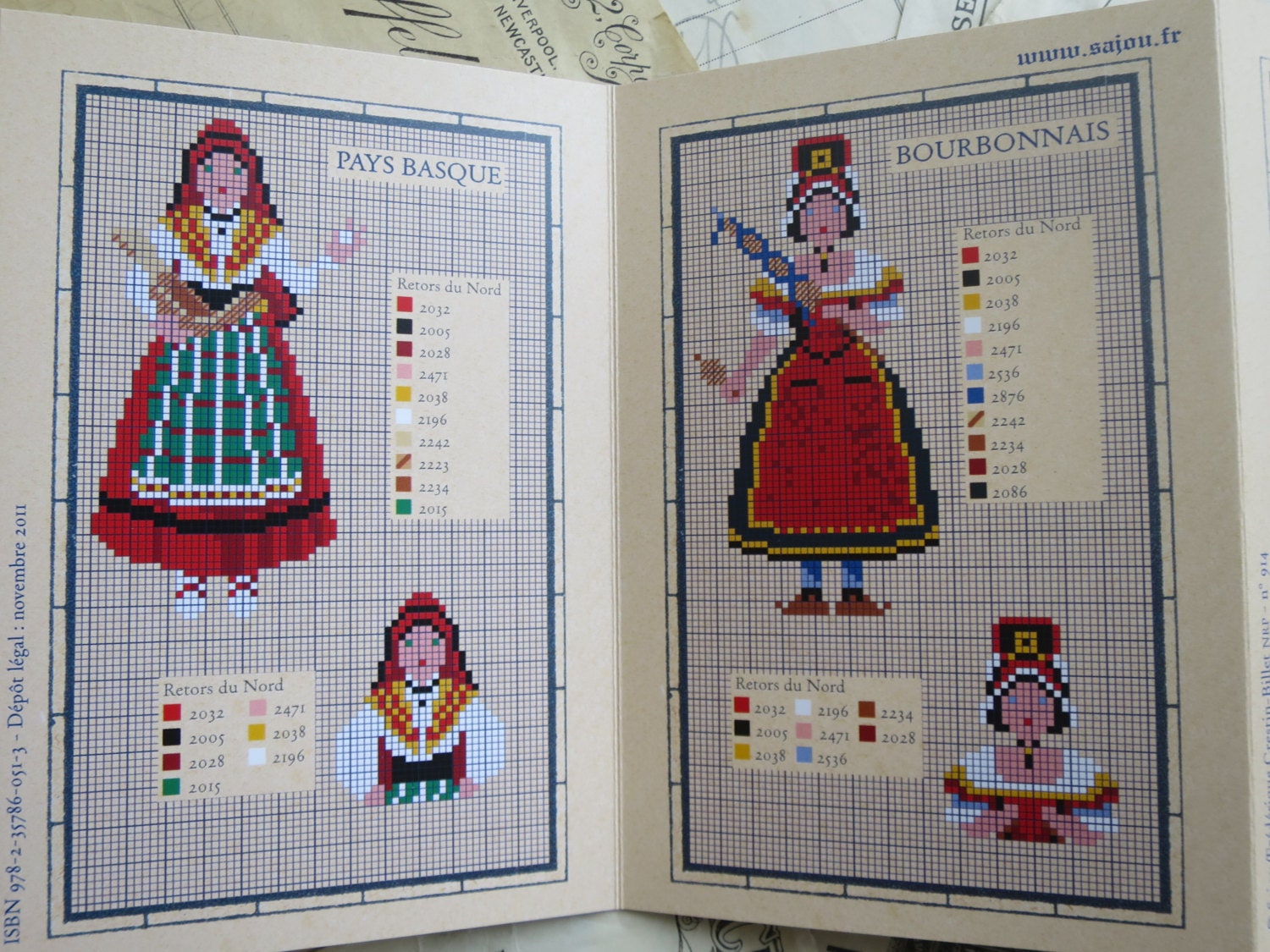 Sajou Red Cross Stitch Album 914- French Regional Costumes