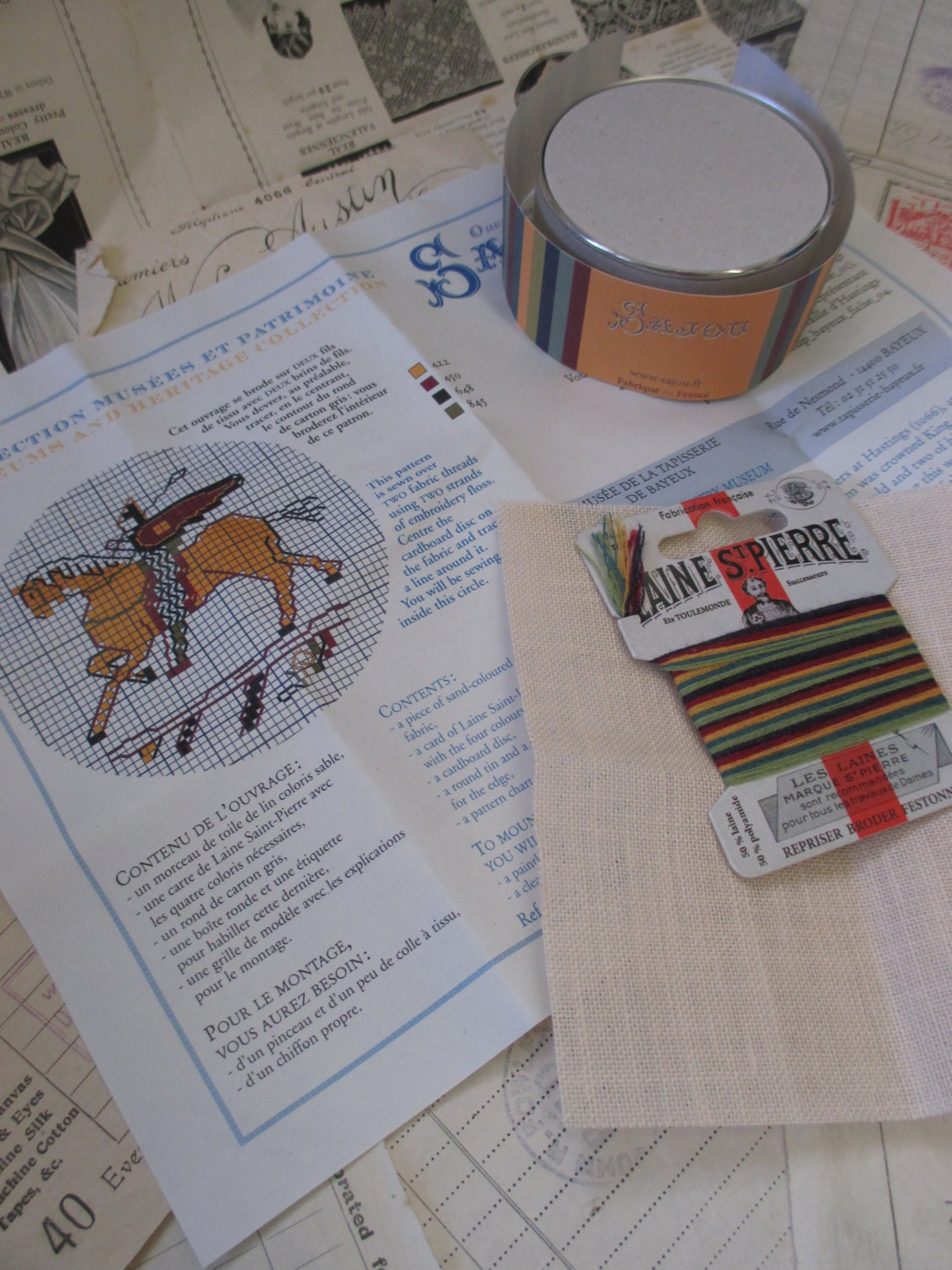 Sajou Museum & Heritage Bayeux Tapestry Cross Stitch Embroidery Kit- Norman Knight Pot