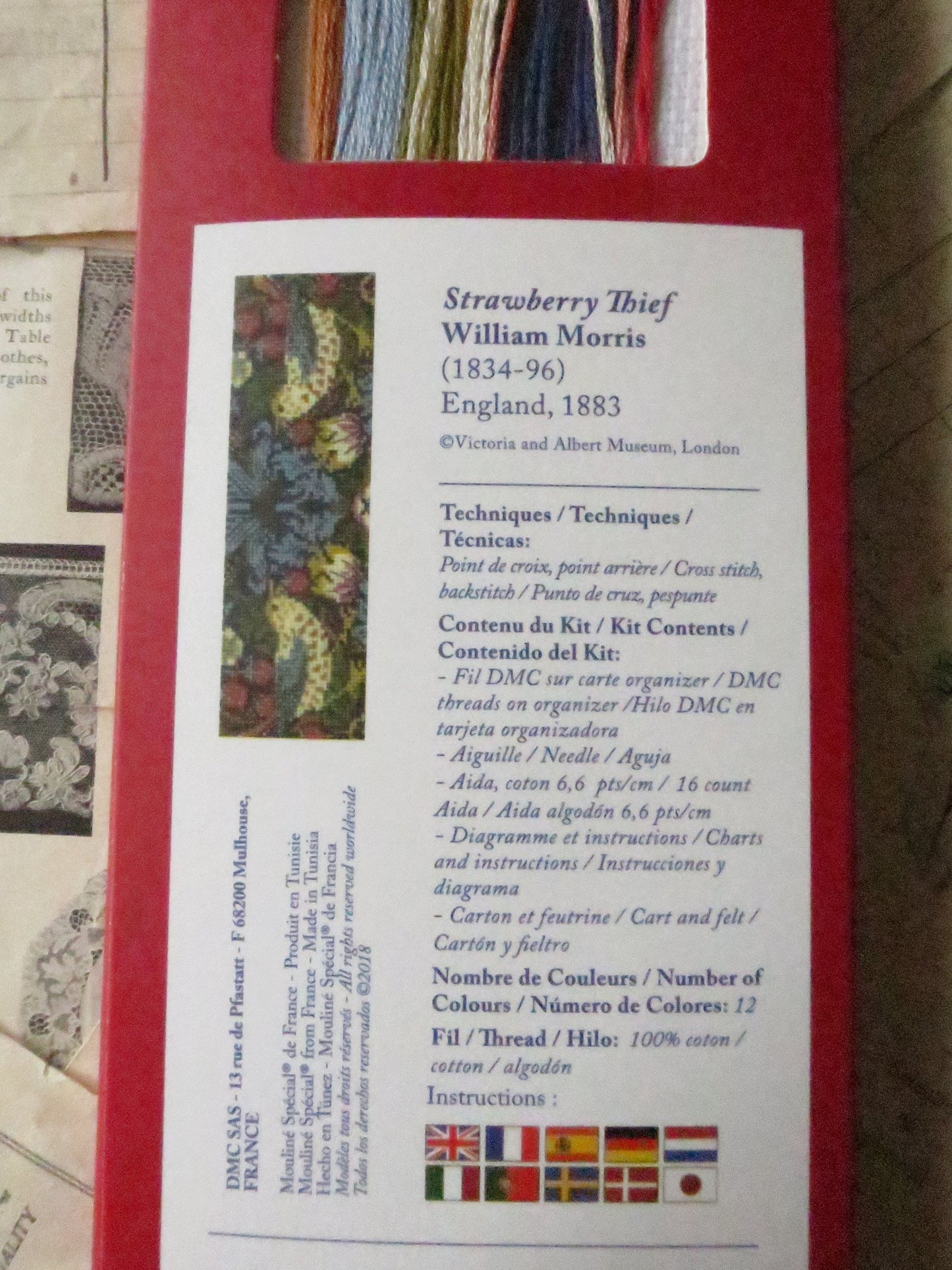 V&A William Morris 'The Strawberry Thief' Bookmark Cross Stitch Embroidery Kit