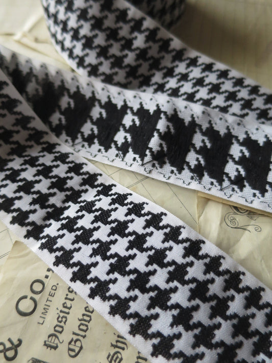 Pepita Check 40 mm Black & White Jacquard Woven Ribbon