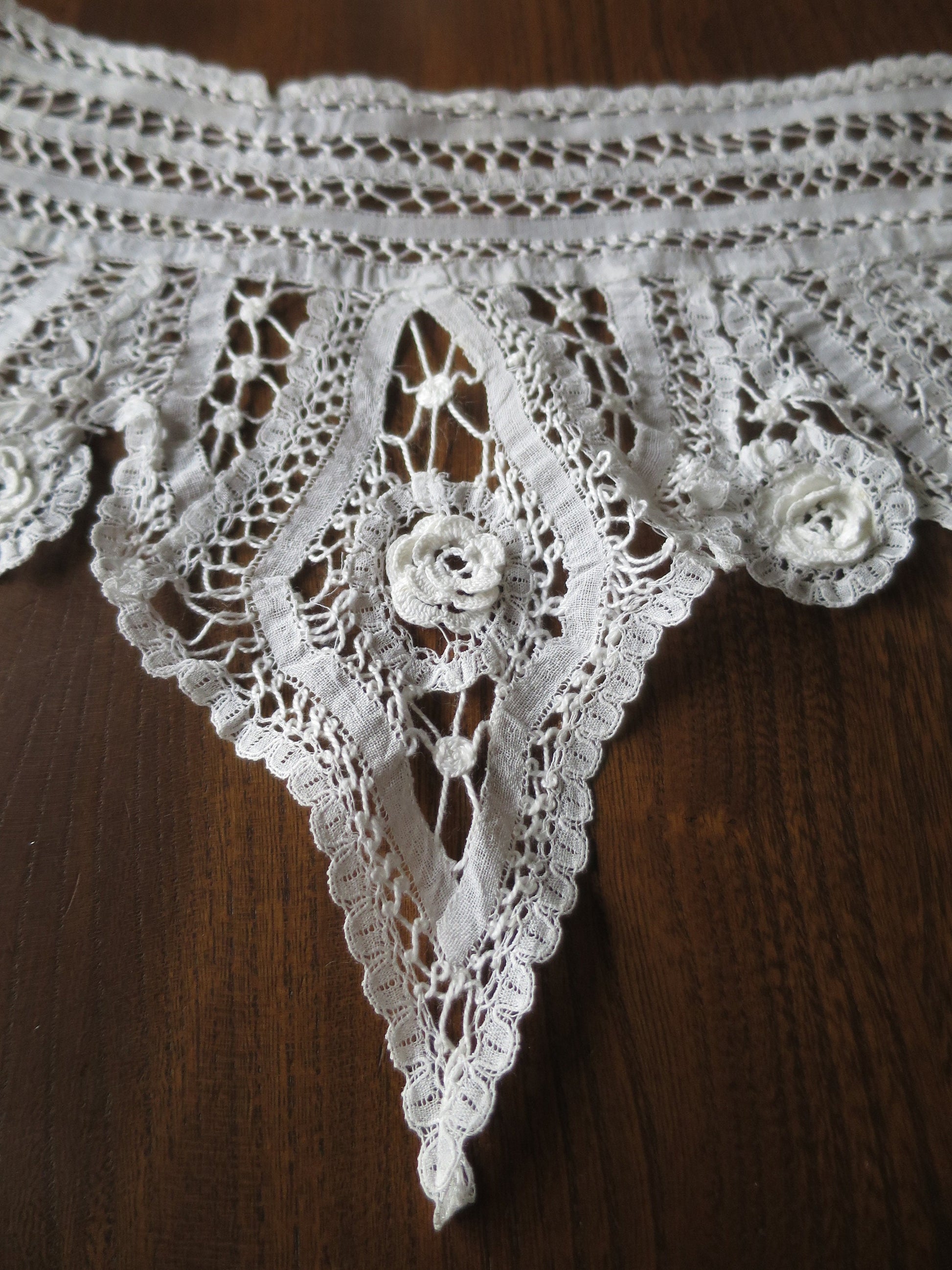 Antique Hand Worked Tape Lace High Neck Collar