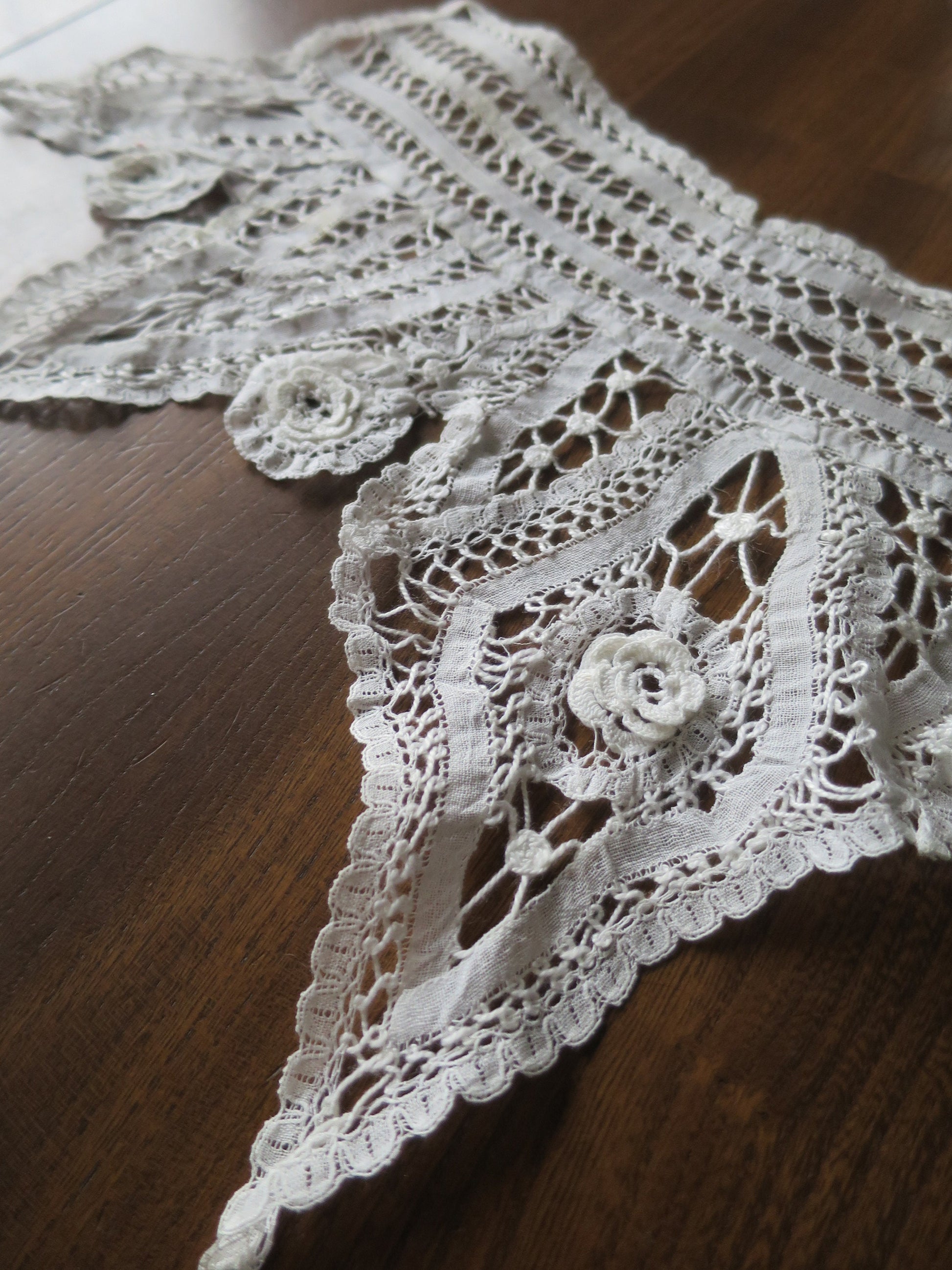 Antique Hand Worked Tape Lace High Neck Collar