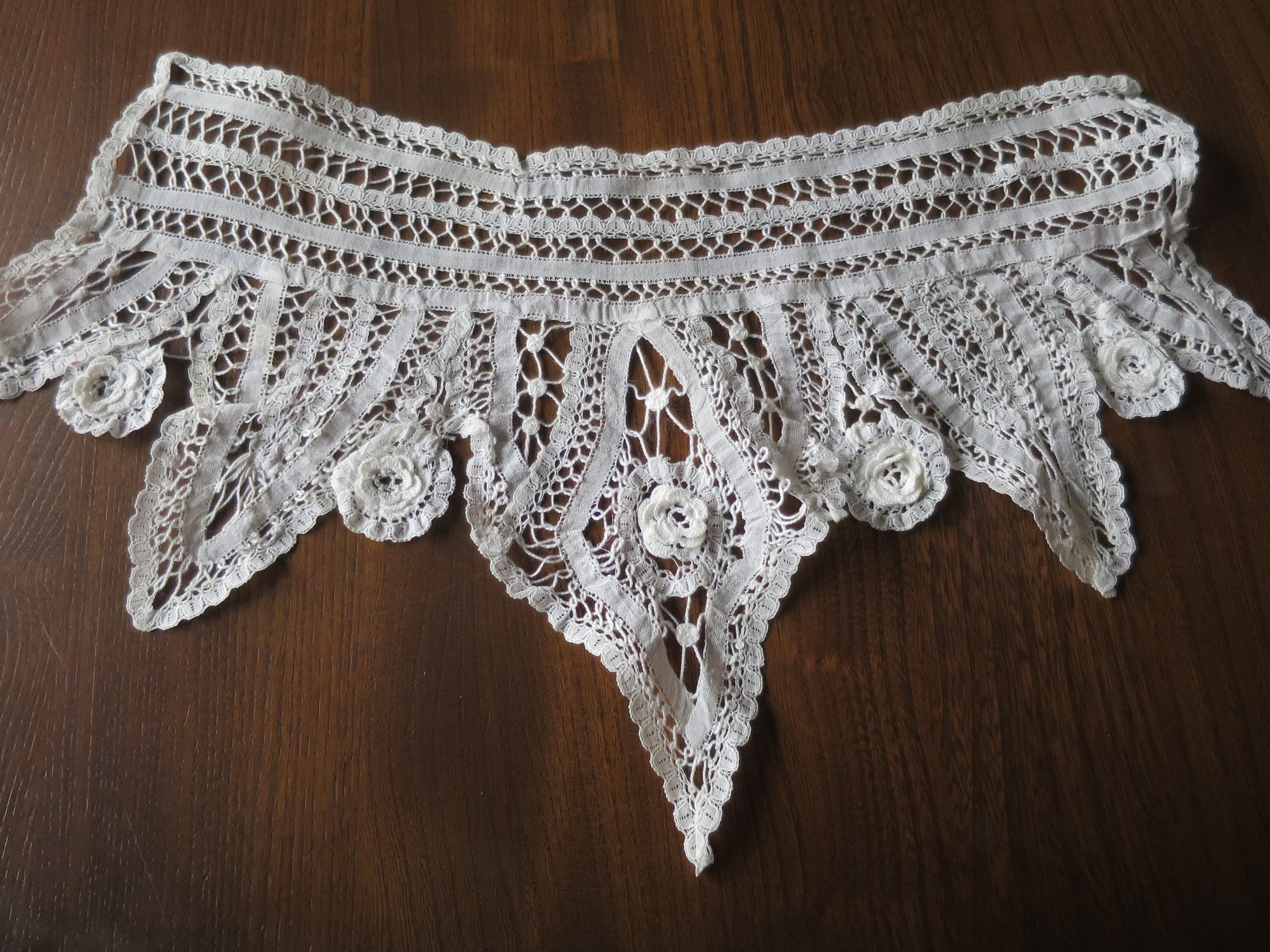 Antique Hand Worked Tape Lace High Neck Collar